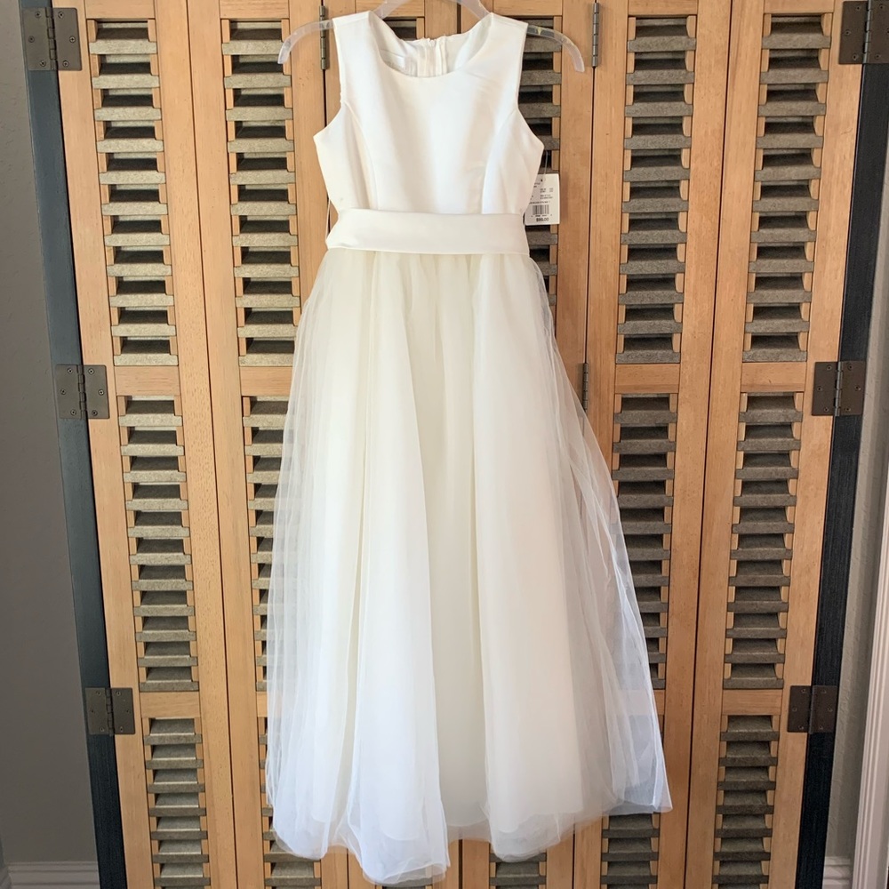 David’s Bridal Ivory Satin Flower Girl Dress NWT